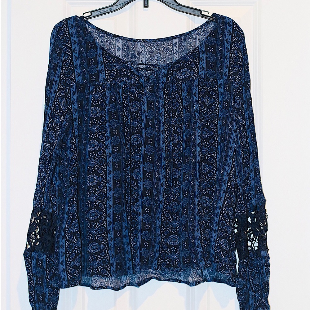 Hollister Lace Up Boho Lace Long Sleeve Blouse